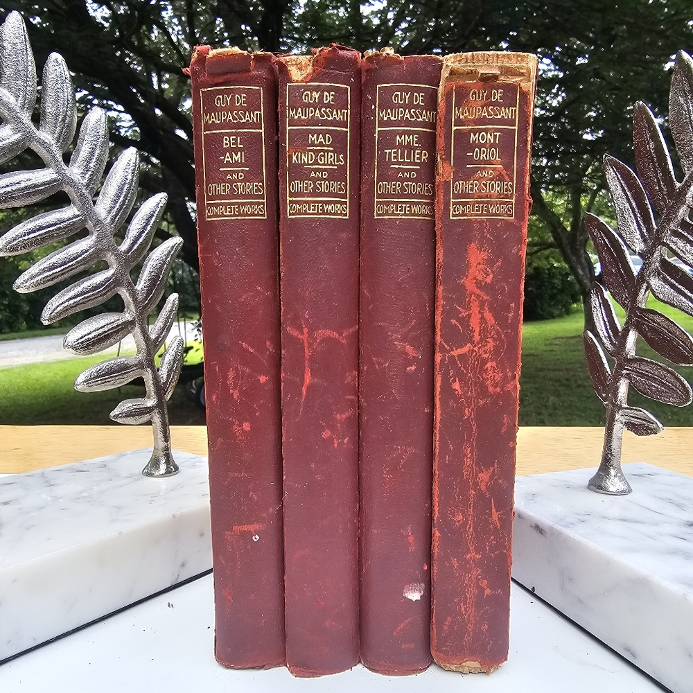 Antique Red Leatherbound Guy de Maupassant Book Set